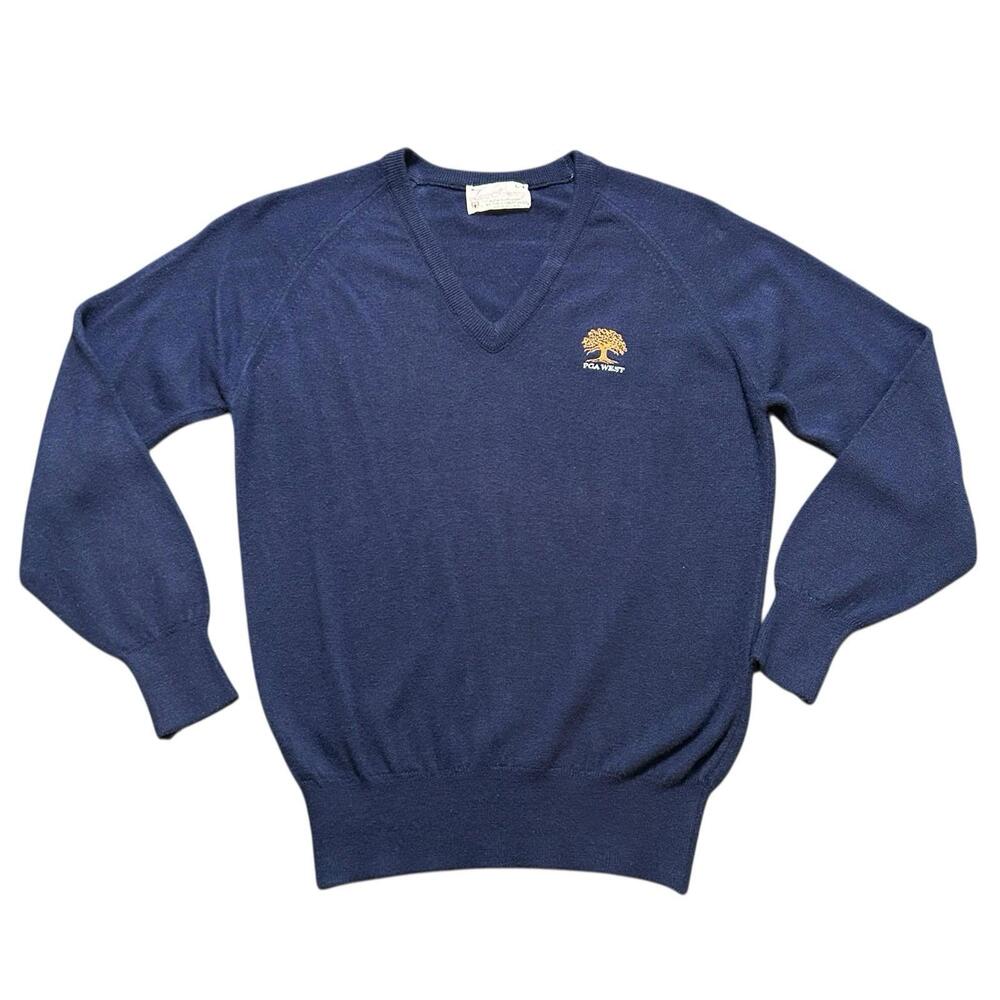 Vintage PGA West Golf Logo Navy V-Neck Knit Sweater USA Made Women’s LARGE